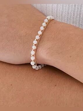 Fossil All Stacked Up Rose Quartz Chain Beaded Bracelet JF04444791 party office